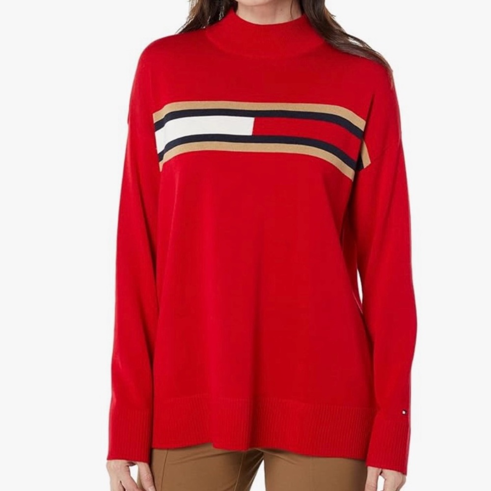 Tommy Hilfiger mock neck oversize logo sweater large